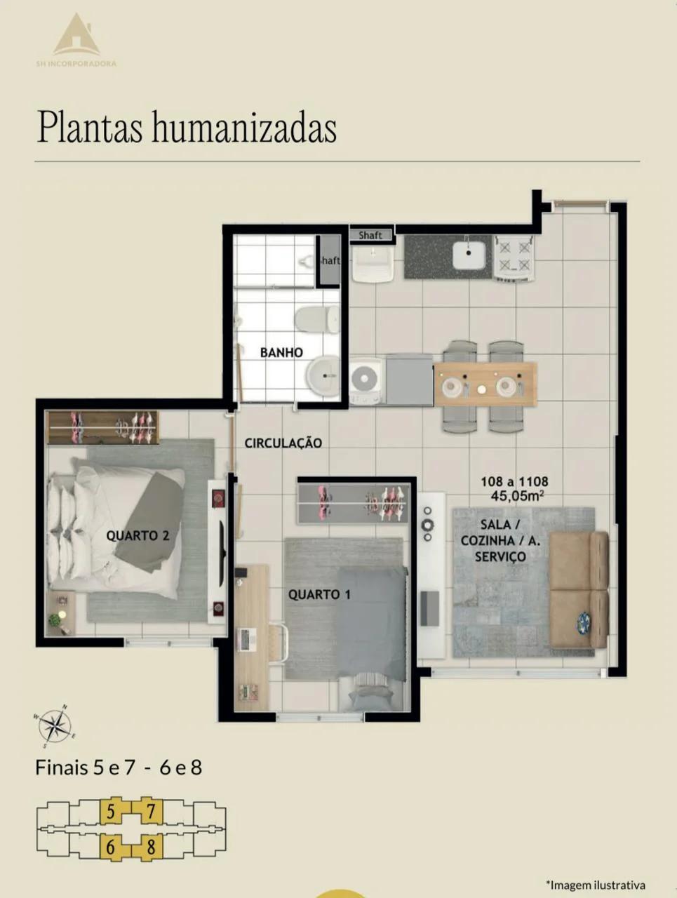 SH Paradiso - Apartamento de 2 quartos-1 suíte- 2 vagas de garagem - QN 307 Samambaia Sul  - Sinal: R$ 16.416,62*